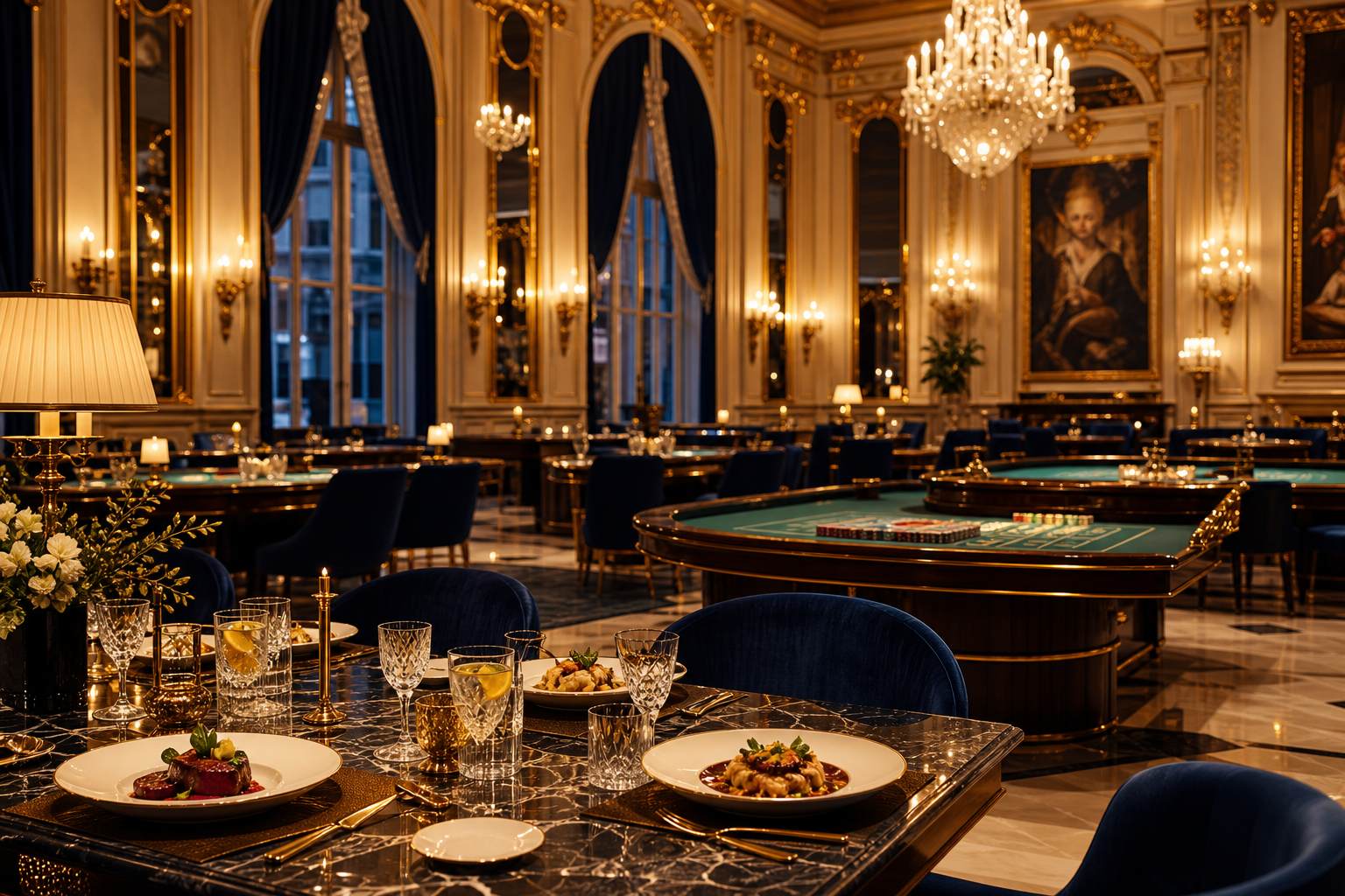 Grand dining salon and table games floor at RebelBistroCasino